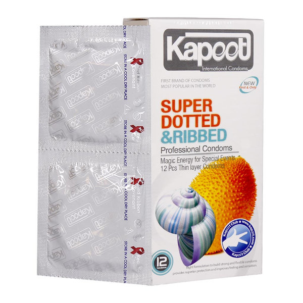  کاندوم خاردار و شیاردار کاپوت مدل Super Dotted And Ribbed تعداد 12 عدد