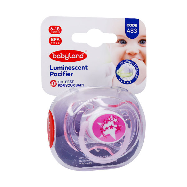  پستانک ارتودنسی شب تاب بیبی لند کد 483 مناسب 6 تا 18 ماه