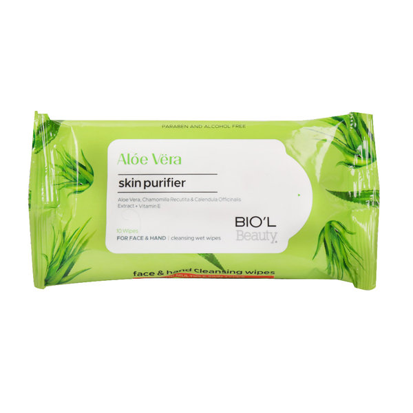  دستمال مرطوب پاک کننده دست و صورت آلوئه ورا بیول 10 عدد