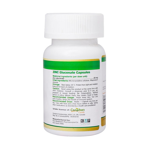  کپسول زینک گلوکونات 30 میلی گرم کنفار کیش مدیفارم 60 عدد